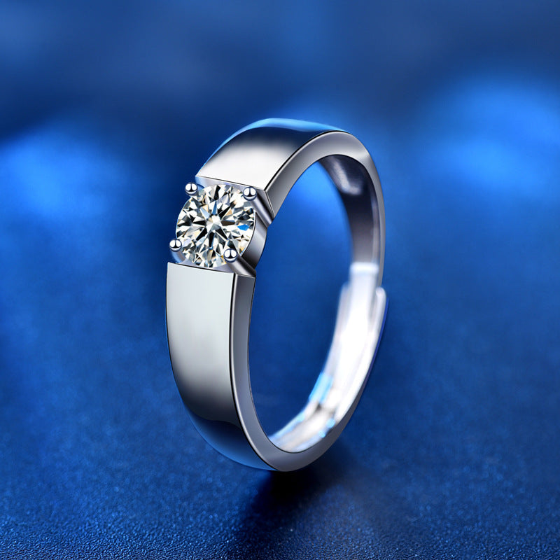 Bague pour homme en or blanc et moissanite en argent sterling