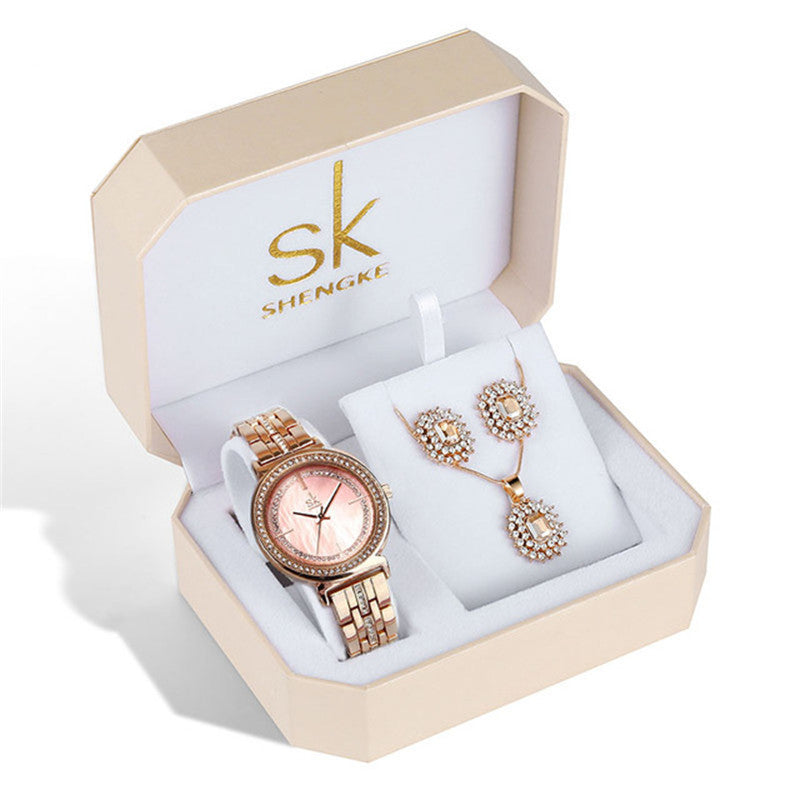 Rhinestone watch earring necklace