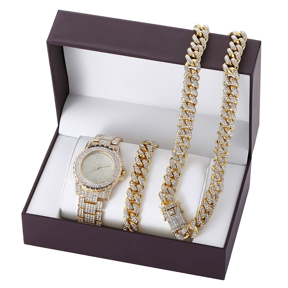 Diamond steel band quartz watch bracelet set