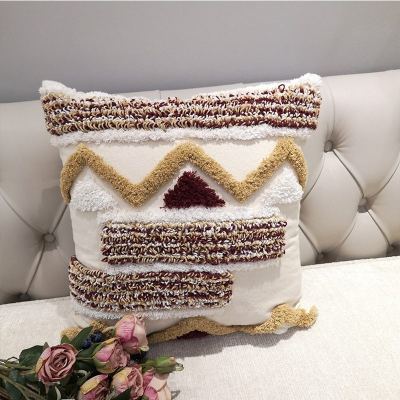 Moroccan style Cushion Cover Pillow Case Luxury Handmade Geometric Stripe Brown For Sofa Bed Home Decorative Canvas 45x45cm