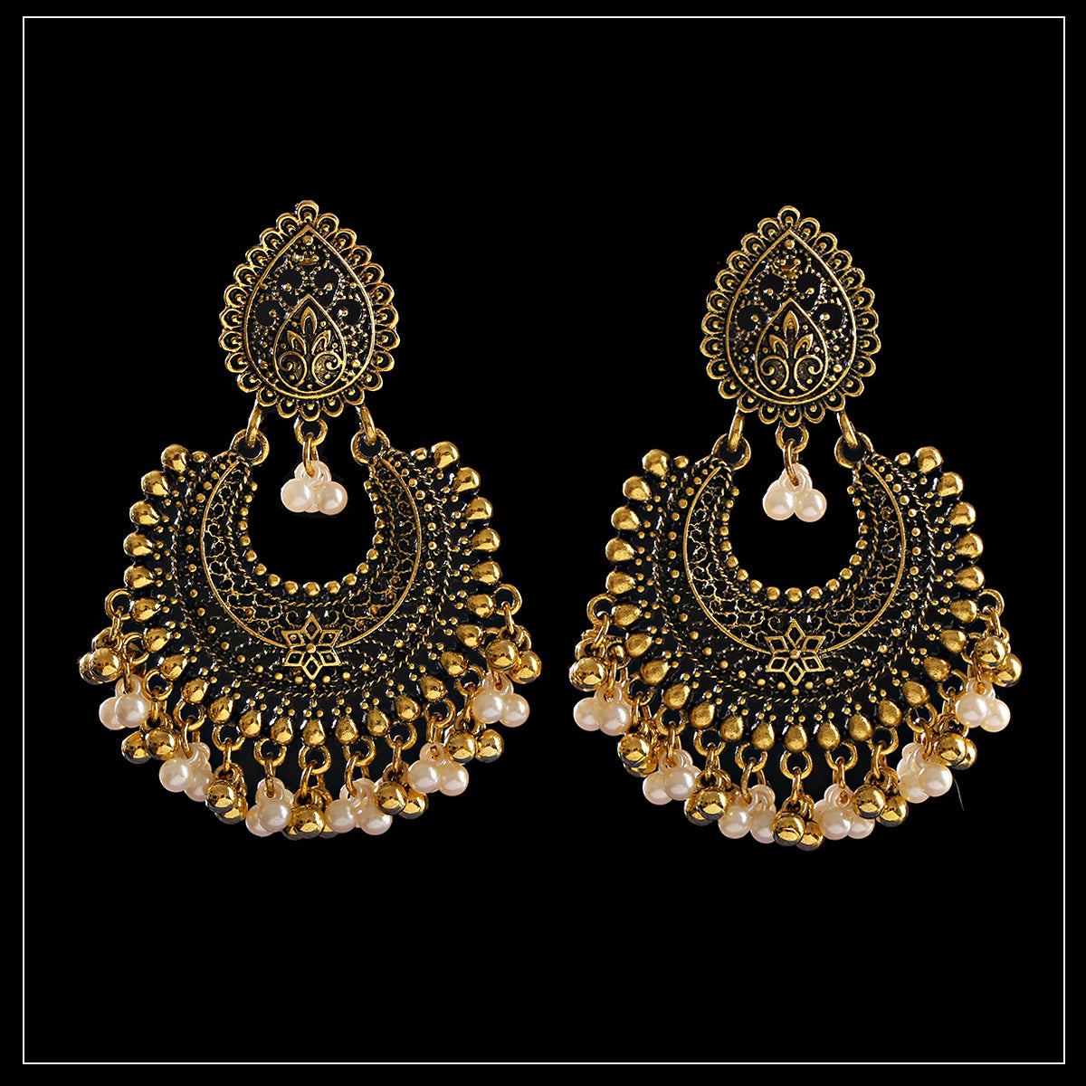 Fan-shaped Retro Ethnic Style Earrings Tassel Hollow