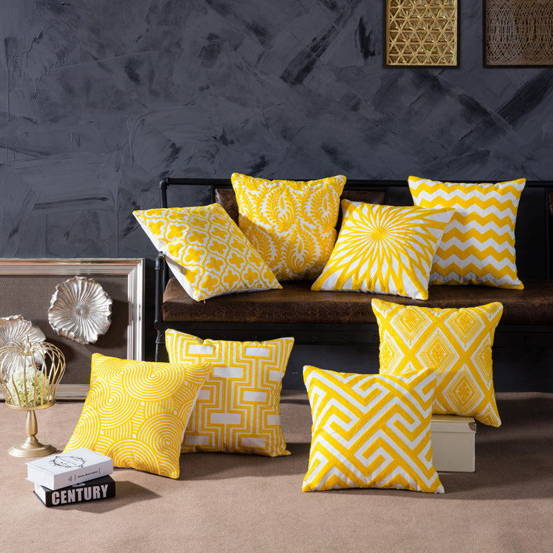 Cotton embroidered pillow with core sofa cushion chair backrest