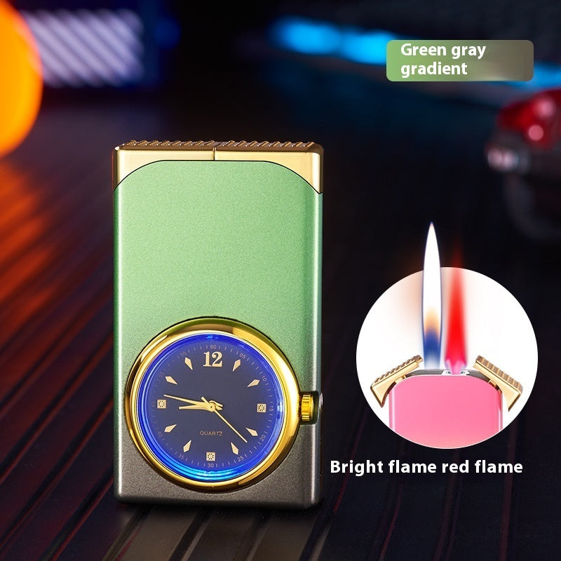 Windproof Double Flame Creative Quartz Real Dial Straight Open Flame Double Flame Gas Lighters Cross-border