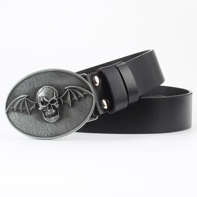 Ceinture de décoration tête de mort en cuir pur