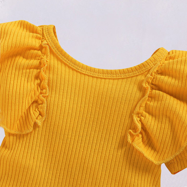 Pit striped top flower print shorts baby bodysuit