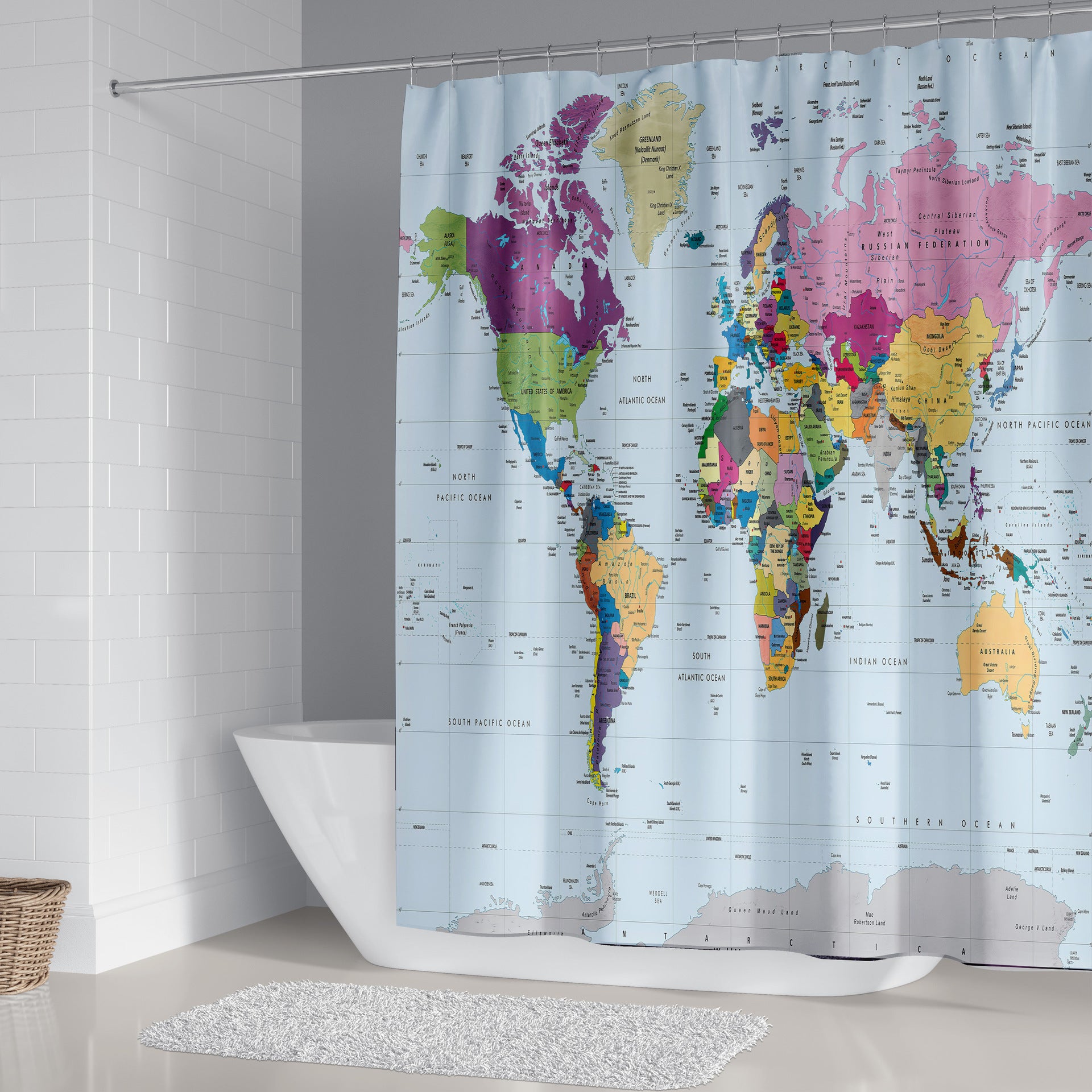 Map Series Waterproof Shower Curtain Fabric