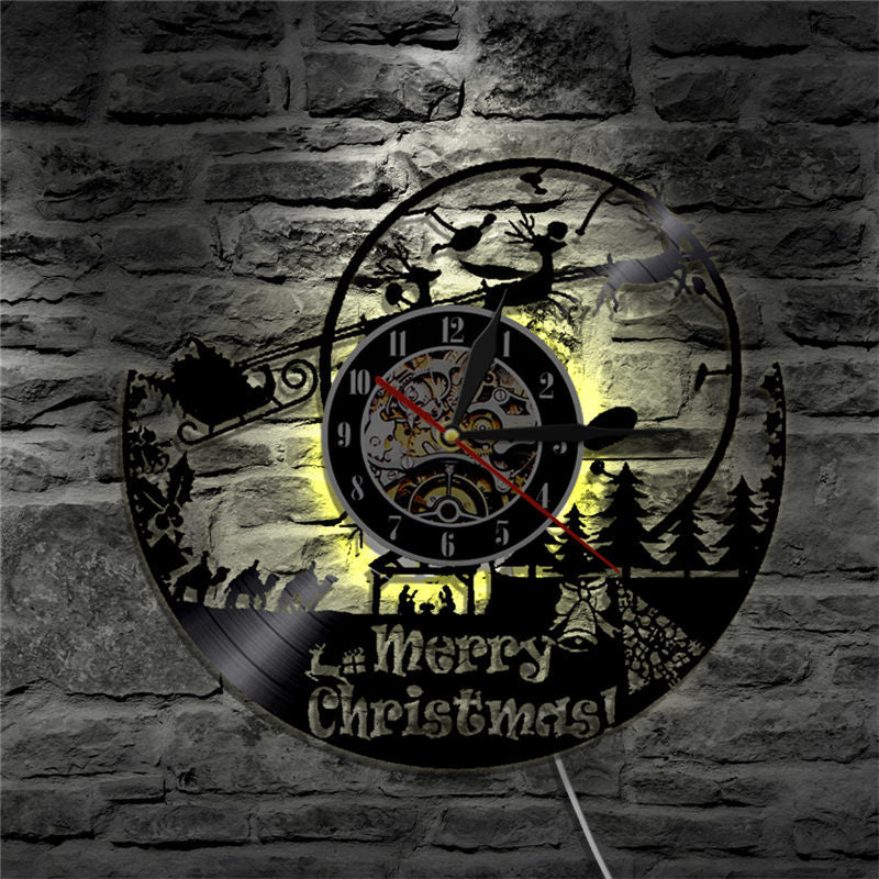 Vinyl Record Wall Clock LED Christmas Old Man