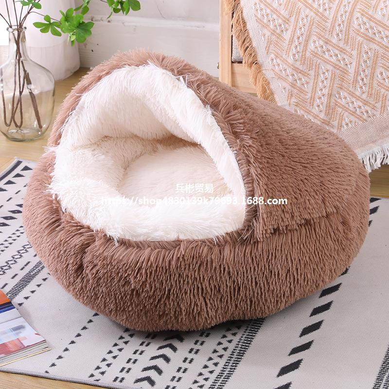 Lit rond semi-fermé en peluche à double usage pour animaux, demi-pack, sommeil profond