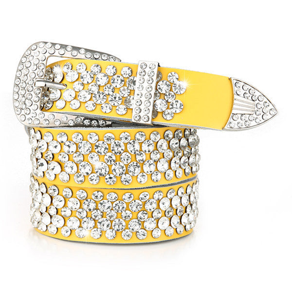 Ceinture Femme en Cuir Incrustée de Strass Tendance