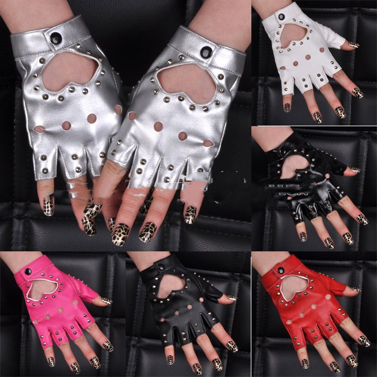 Women's Half Palm PU Leather Gloves Fashion Hollow