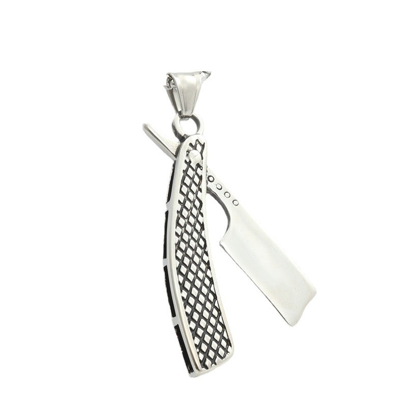 Pendentif Rasoir Acier Titane Personnalité Punk Vintage Collier