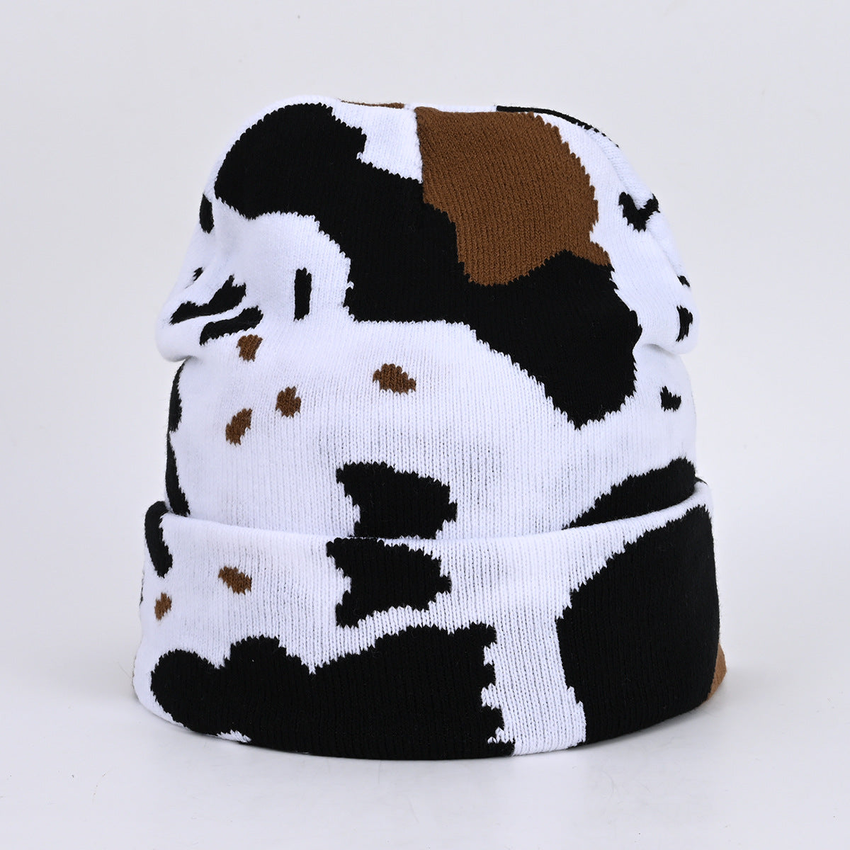 Chapeau en Tricot Motif Vache Jacquard Populaire Hip Hop Casquette Lettre Tendance Urbaine