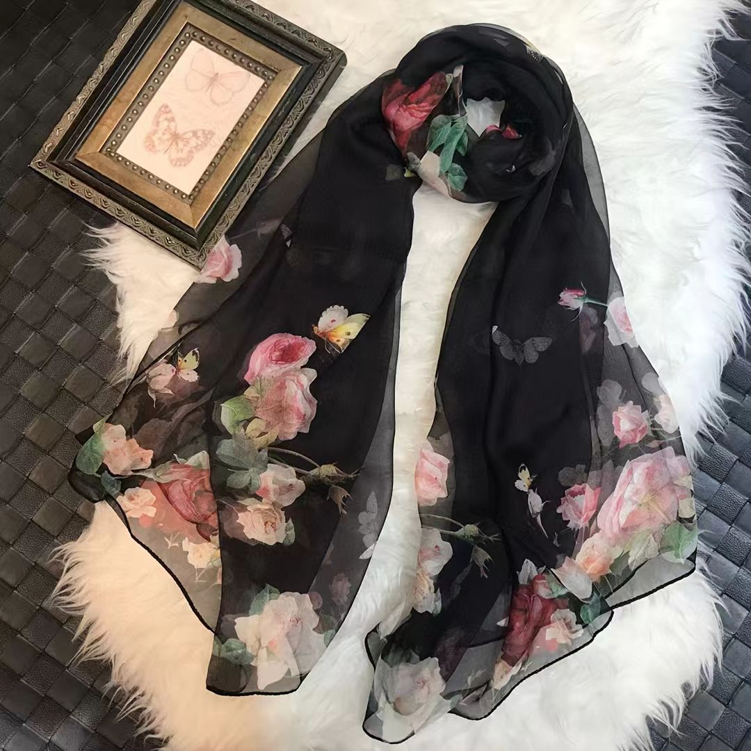 Mulberry Silk Chiffon With Digital Printlightweight Airy And Flowy Summer Sheer Scarf