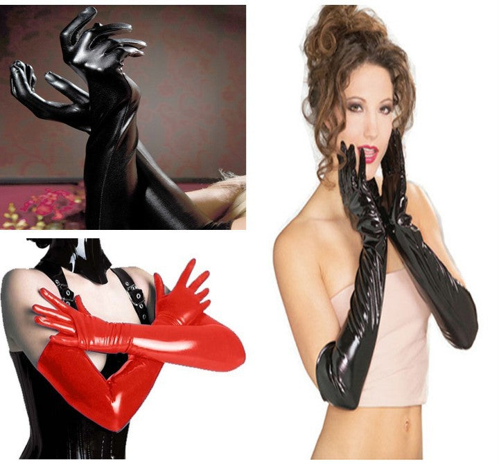 Bright Leather Faux Lacquer Gloves Long Glued Latex Temptation