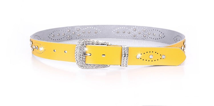 Ceinture en cuir incrustée de strass pour femme