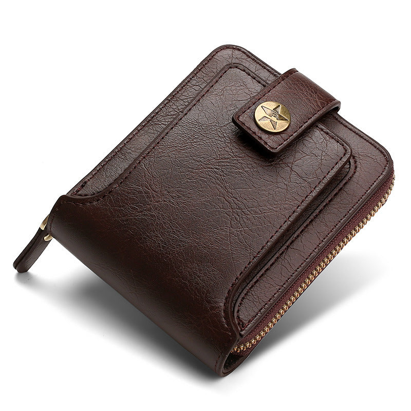 Portefeuille Homme Rétro Horizontal Zippé Monnaie
