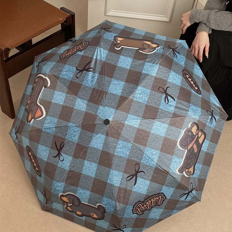 Retro Sunny And Rainy Cartoon Folding Umbrella Sun Protection