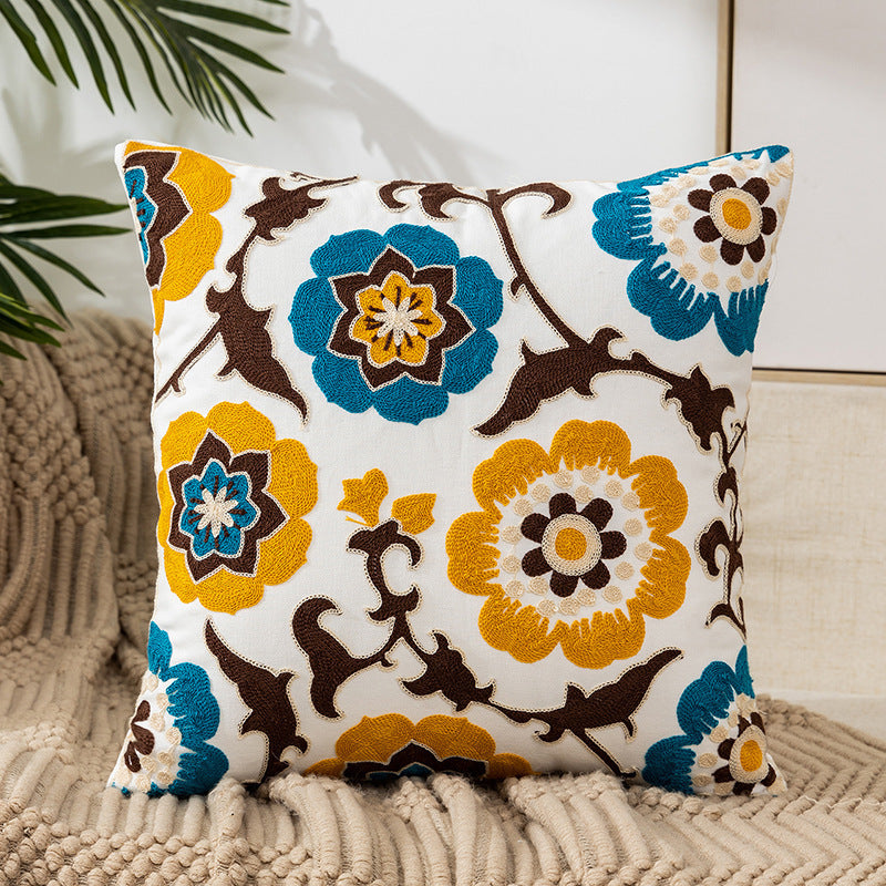 Pastoral Style Home Sofa Cushion Flower Embroidery Pillow Cover