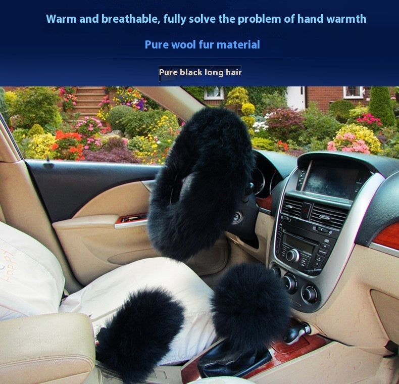 Pure Wool Car Steering Wheel Cover Three-piece Set