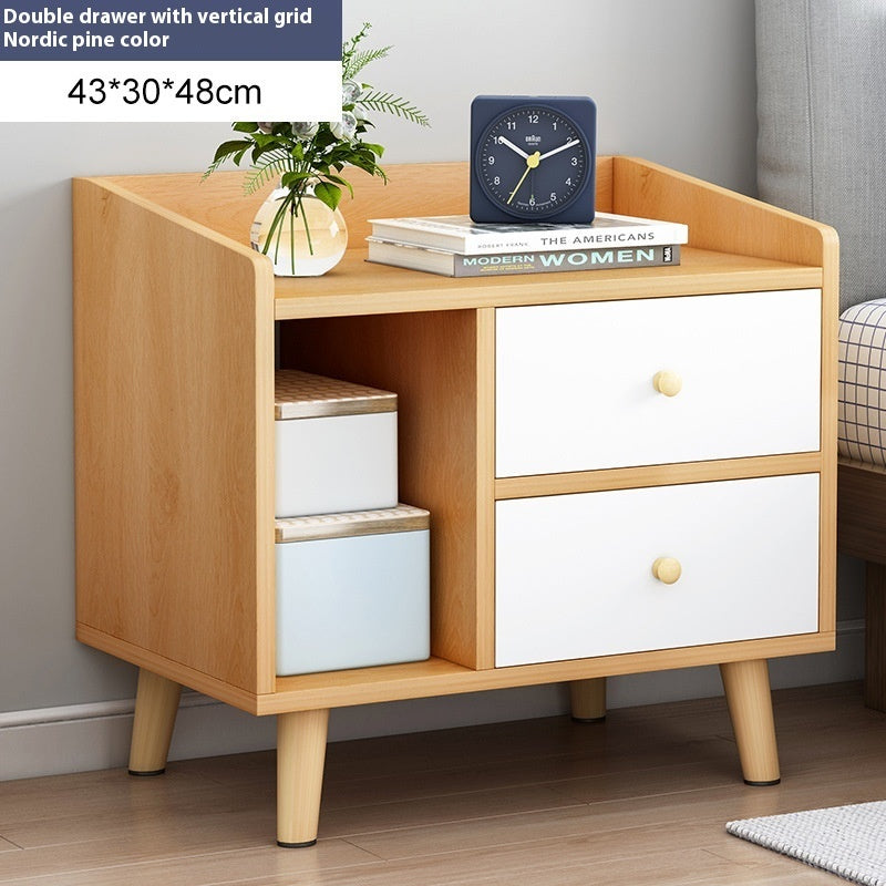 Simple Modern Bedroom Multifunctional Wooden Shelf Bedside Table