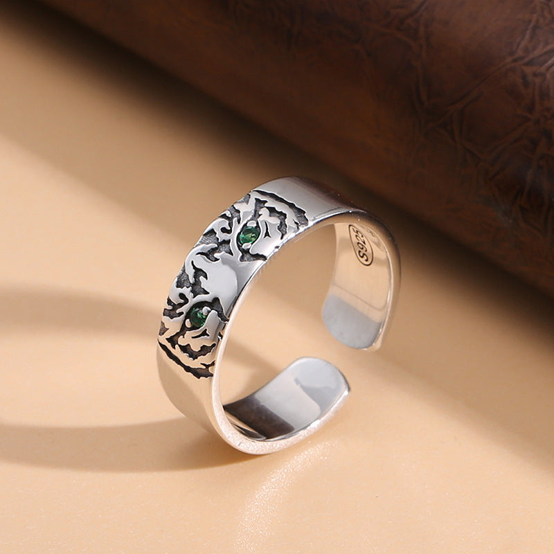 Bague Tête de Tigre Simple en Argent Sterling S925 pour Hommes et Femmes, Version Coréenne Tendance, pour Index