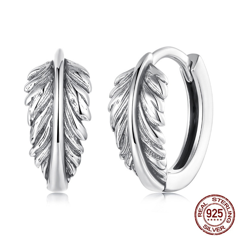 Boucles d'oreilles clip feuille texturée vintage en argent sterling S925