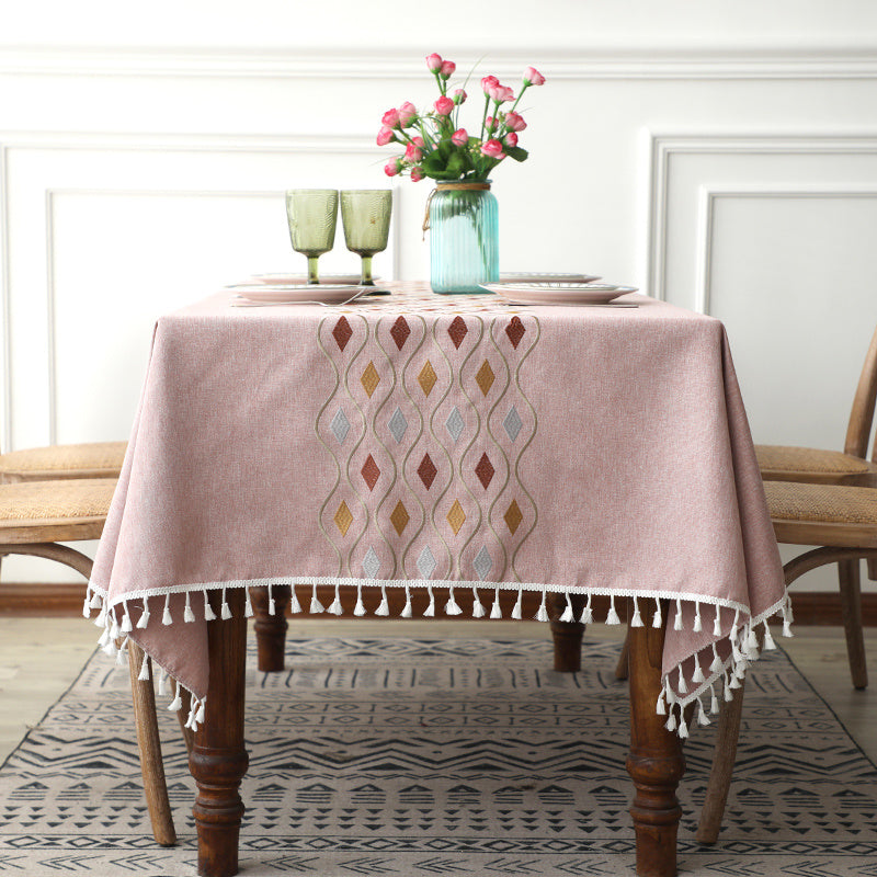 Household Rectangular Cotton And Linen Embroidered Tablecloth