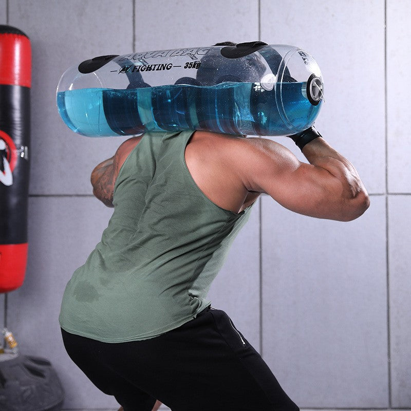 Haltère d'eau de fitness cylindrique transparent porteur - Équipement d'entraînement de fitness et d'haltérophilie