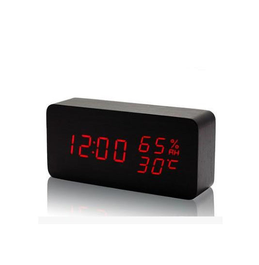 Réveil Humidité Chambre Bébé Horloge en Bois LED Lumineux Silencieux Réveil Multifonctionnel Horloge Électronique