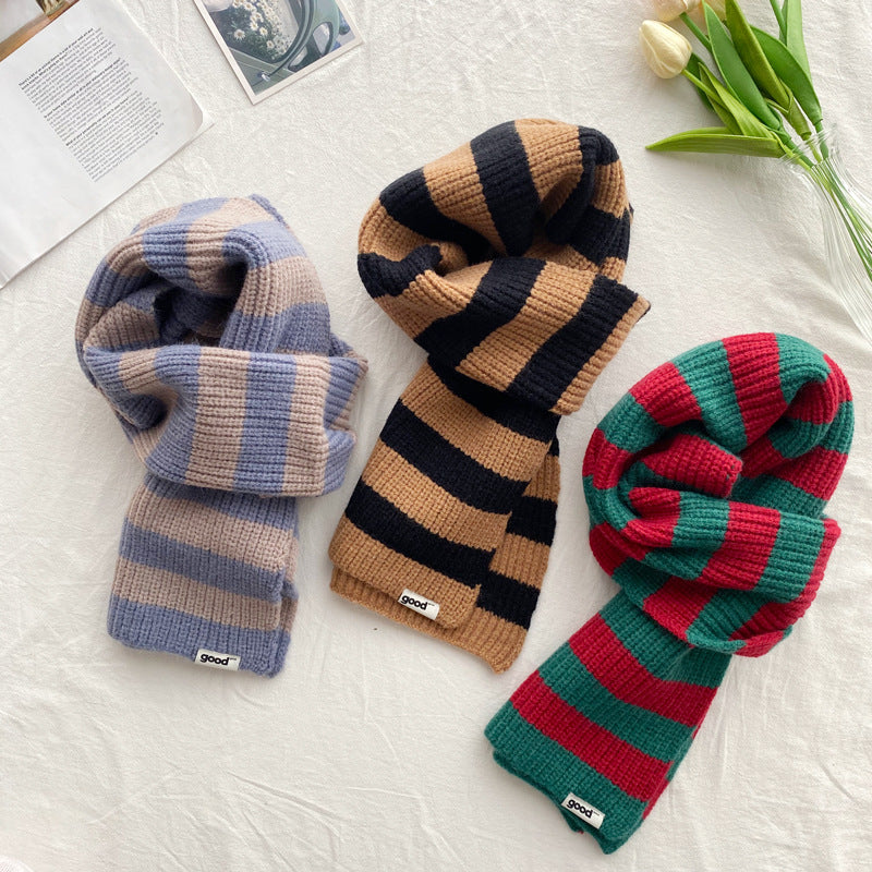 New Contrast Striped Scarf For Women's Warmth