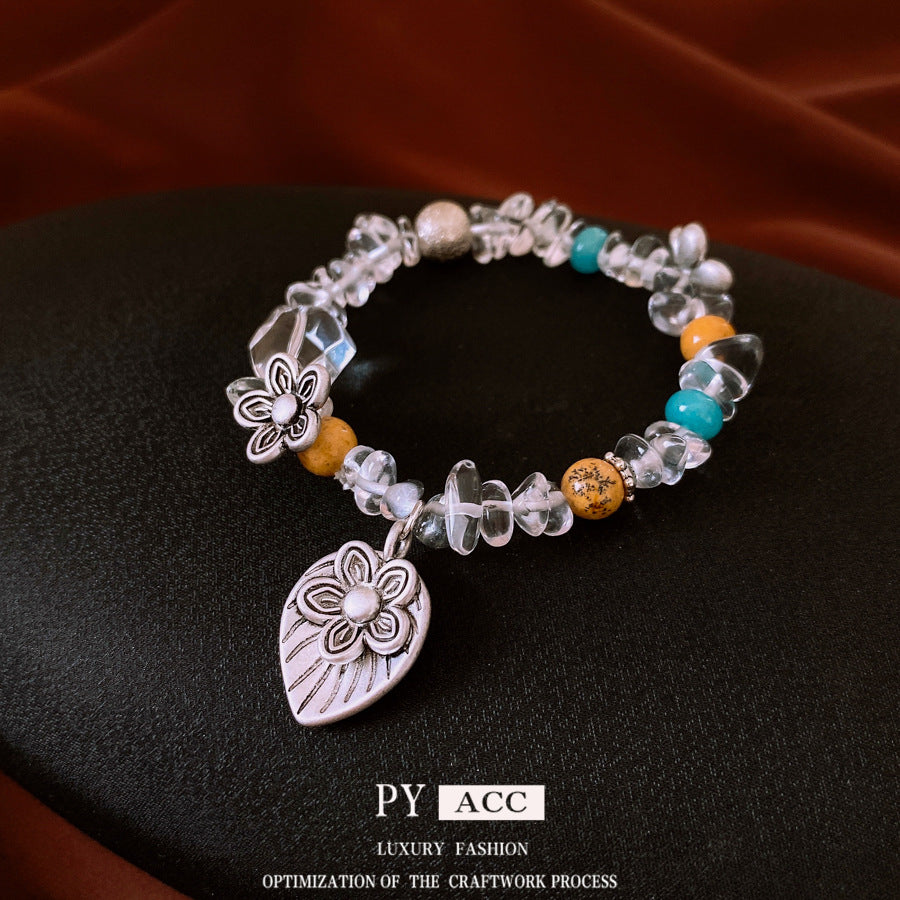 Bracelet de fleurs en gravier style rétro ethnique, mode et personnalité, bracelet délicat et polyvalent pour femmes