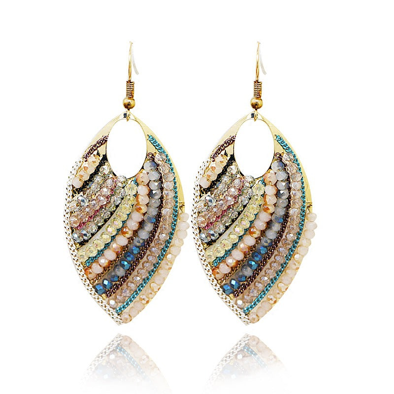 Exaggerated Bohemian Style Elegant Leaf Beaded Earrings