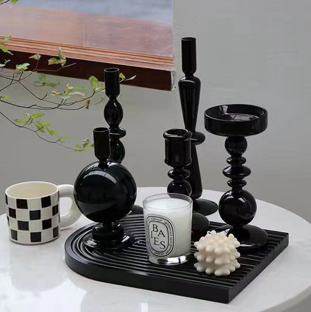 Black Glass Candlestick Nordic Romantic French Home Soft Decoration