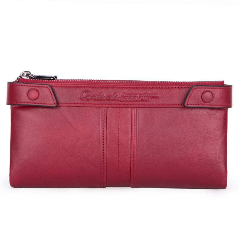 Portefeuille Femme en Cuir de Vachette Deux Volets Long Pochette à Fermeture Éclair pour Femme