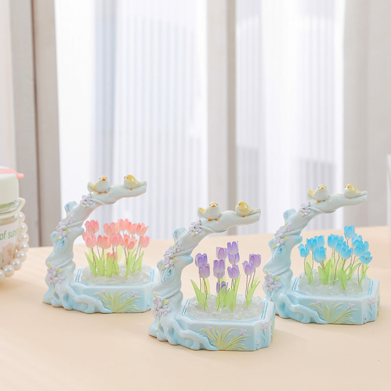Creative Desktop Resin Craft Ornament Decorative Night Light Tulip DIY Material Package