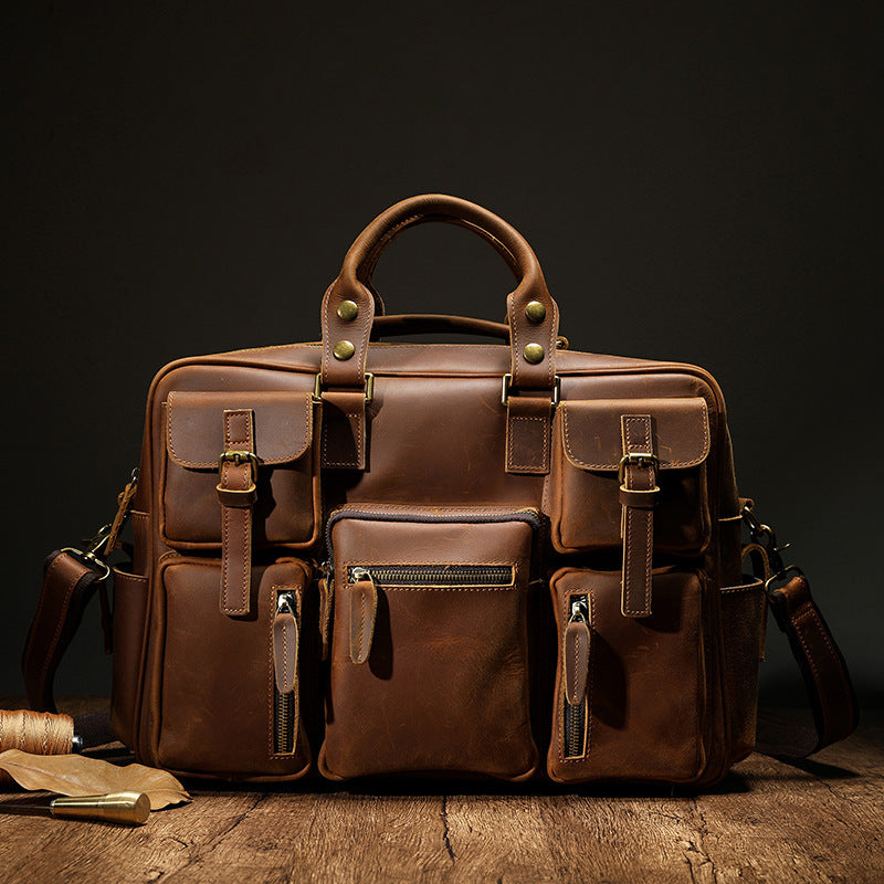 Sac bandoulière en cuir grande capacité pour homme