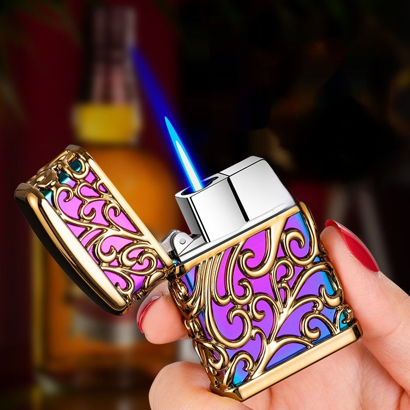 Creative Personality Gold Hollow Windproof Straight Punch Gas Lighters
