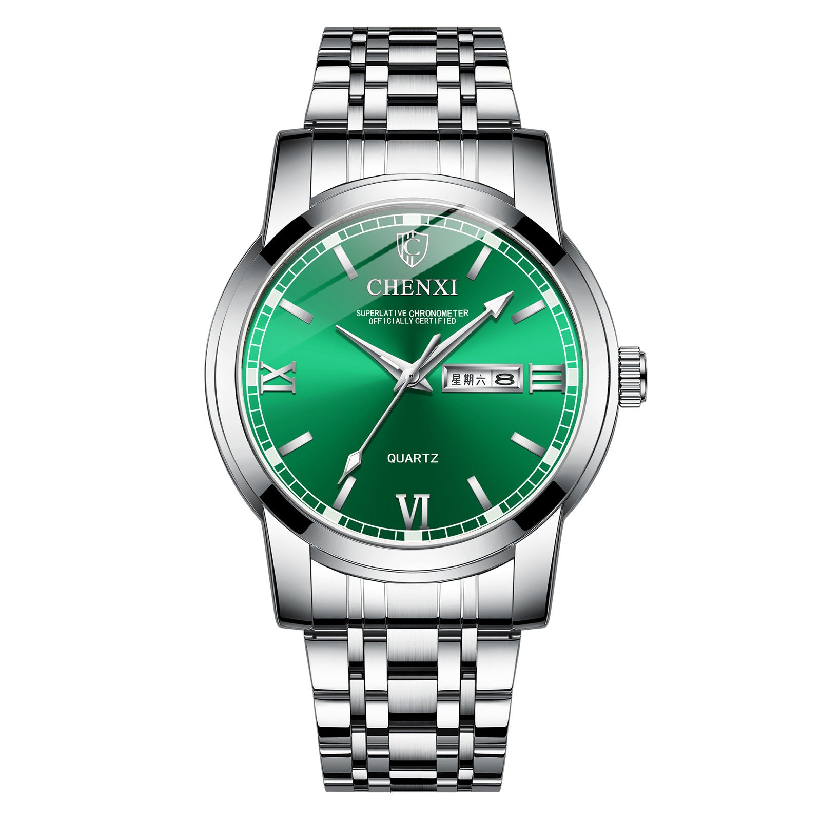 Double Calendar Luminous Waterproof Steel Belt Positive Watch