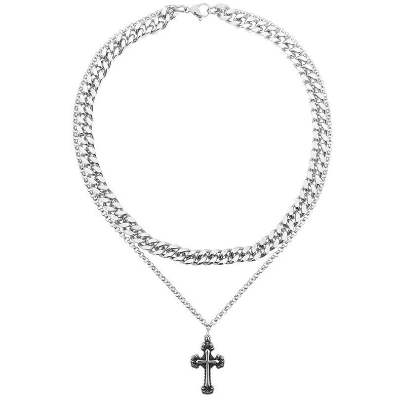 Collier Vintage en Acier au Titane avec Croix pour Hommes et Femmes