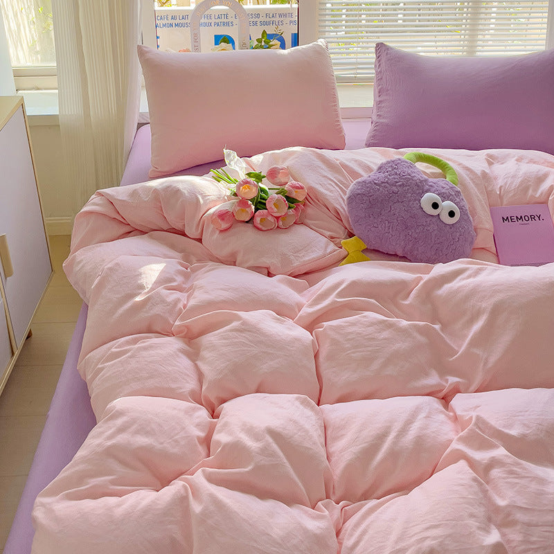 Class A Washed Cotton Four-piece Set Pure Color Duvet Cover Sheets