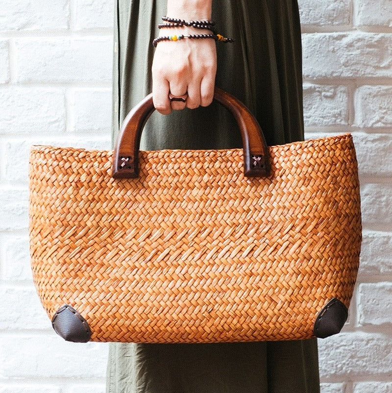Sac à main rétro en paille de rotin pour femme
