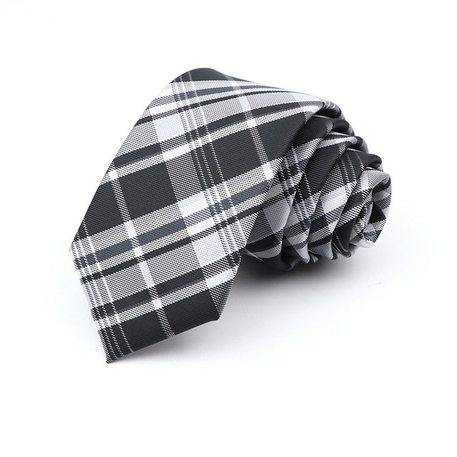 Cravate décontractée 6cm pour hommes, cravate fine en polyester à carreaux