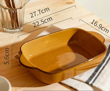 Plat de cuisson en céramique pour riz au four avec deux anses, assiette ménagère pour micro-ondes