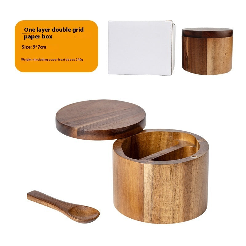 Acacia Wooden Single Layer Salt Jar Seasoning Box Storage