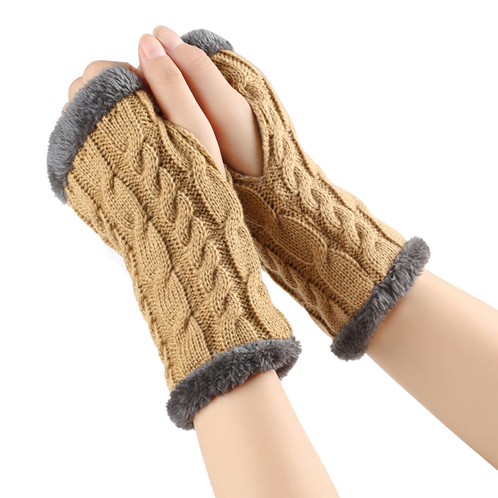 Gants en peluche d'hiver, tricot torsadé, mitaines sans doigts en polaire pour femmes, gants en laine épaisse et chaude