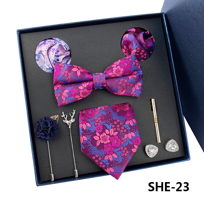 Men's Fashion Simple Pocket Scarf Brooch Tie Set