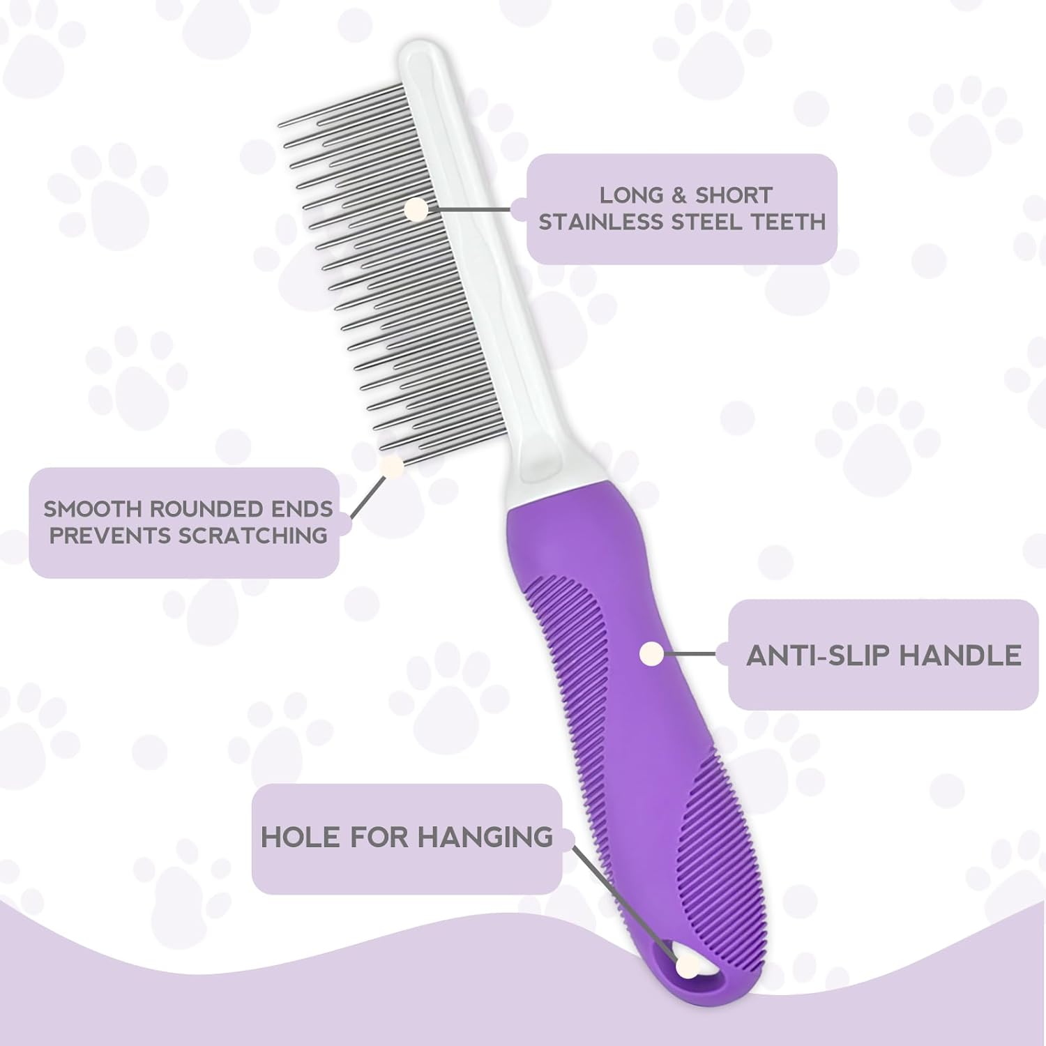 Detangling Pet Comb For Dog Cat Grooming Comb With Long Short Stainless Steel Teeth Safely Remove Knots Tangles For Healthy Shiny Coat Gentle Effective Detangling Tool For Pet Hair