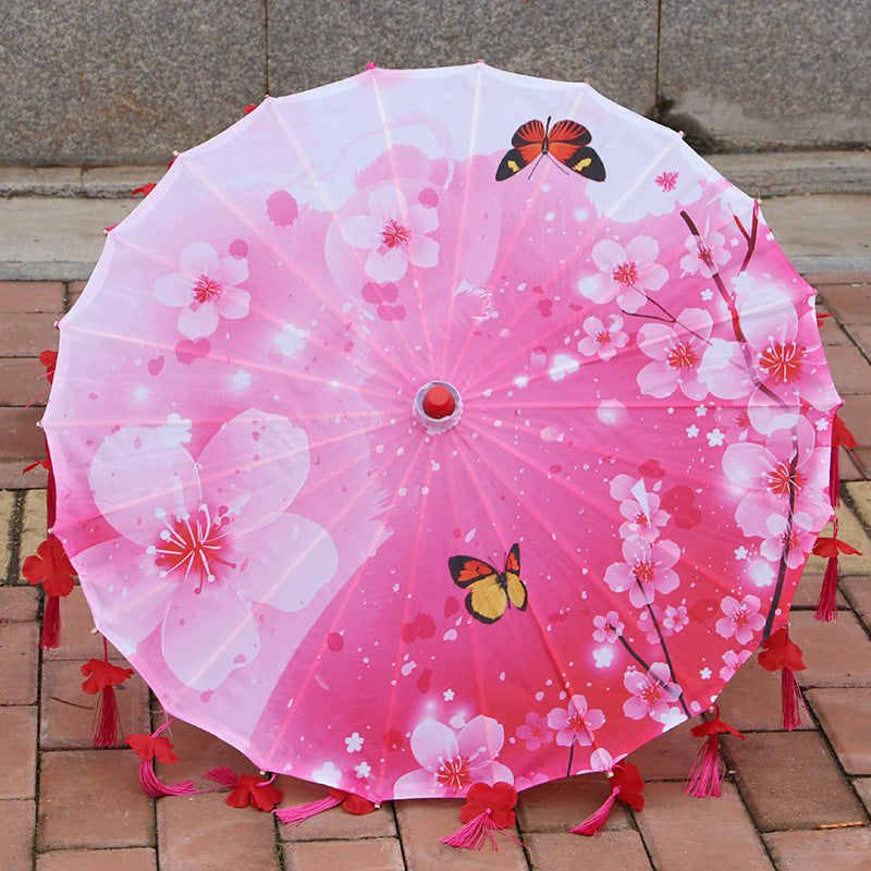 Ancient Costume Silk Cloth Tassel Petal Umbrella