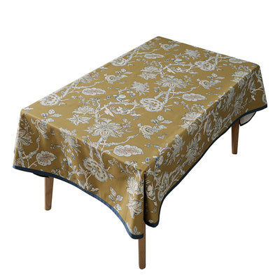 Nappe Fleur Jaune en Coton et Lin Art Rond Rectangulaire