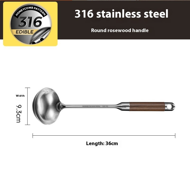 316 Stainless Steel Household Large Cooking Spoon Colander Rosewood Handle Set Rack